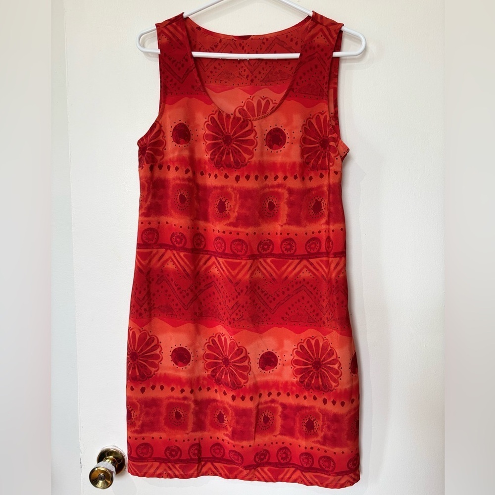 🎉4/30$🎉 Boho Red Abstract Print Dress - Size Small (Vintage)